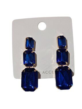 Elegant Blue Crystal Earrings Statement Gold Tone Retro Fashion Jewelry Women